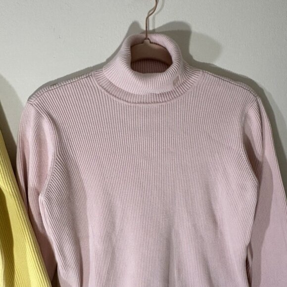 Ralph Lauren Turtleneck Sweater Womens XL Ribbed Knit Stretch 2 Lots Pink Yellow - Picture 3 of 5